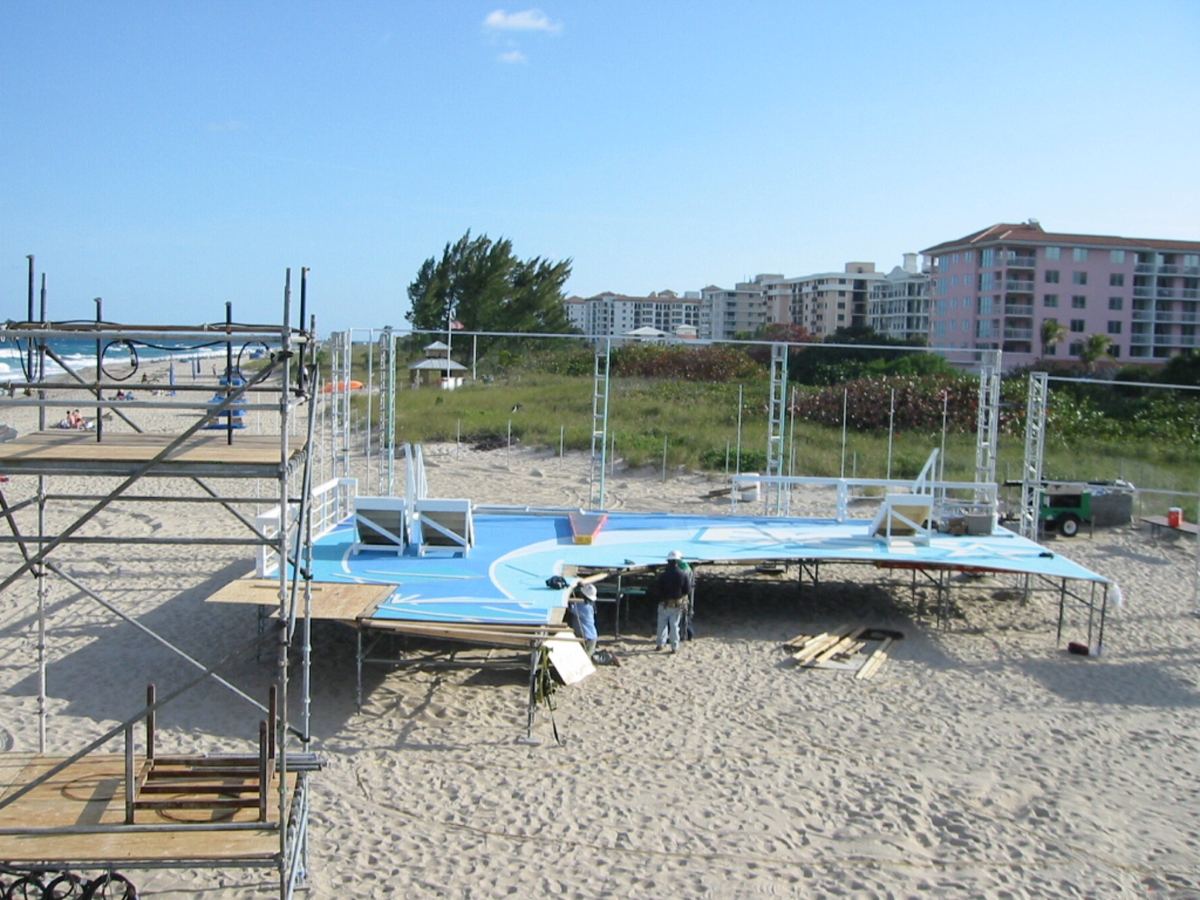 The 2009 stage going up on the sand.